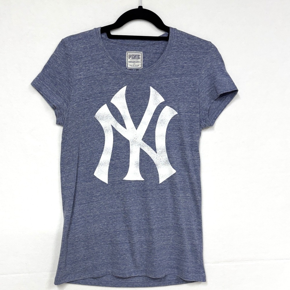Victoria's Secret PINK, Size Large, NY Yankees T-Shirt Heathered Blue Casual